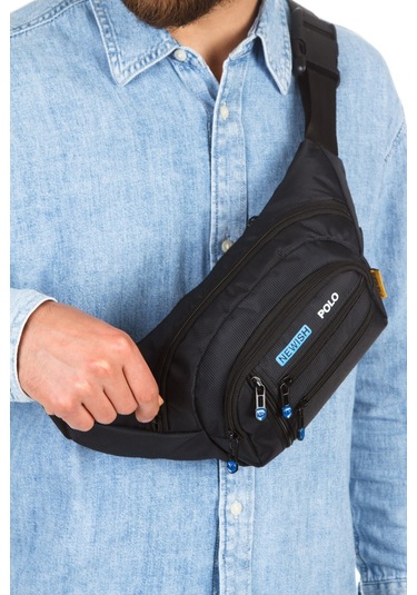 Newish Polo Erkek Usb Kulaklık Çıkışlı Crossbody Çapraz Göğüs Omuz Ve Bel Çantası New328 Siyah - Mavi