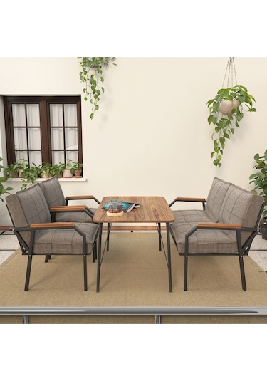 Mygusi Hayal Balkon, Bahçe, Cafe, Teras - Metal Kanepe Koltuk Takımı - 2+1+1 Masali Cappucino