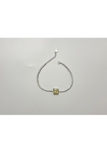 Silver Point Sarı Renk Kare Baget Taşlı Suyolu Bileklik Gümüş