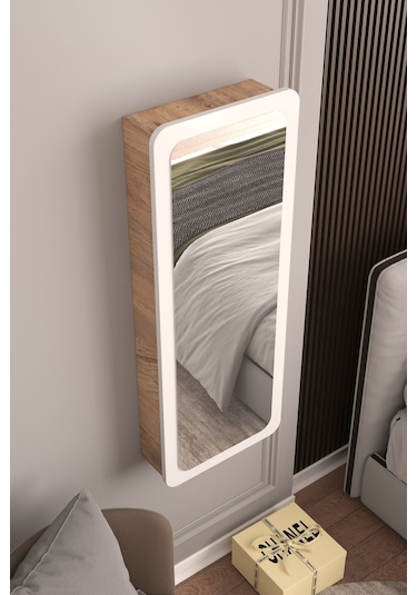 Lune Takı Dolabı Aynalı Çok Amaçlı Hediyelik Takı Dolabı Atlantik Çam Gövde Beyaz Kapak