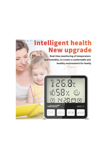 Lemestar Noyafa Jms15 Dijital Termometre Higrometre - İç/dış Mekan Sıcaklık Ve Nem Ölçer, Takvim Ve Alarmlı