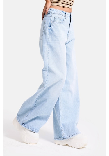 Itsbasic Kadın Ice 4s6-3 Süper Baggy Fit Bol Kesim Orta Bel Denim Jean Buz Mavi