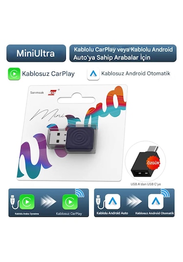 Carlinkit Mini Ultra 5.0 Kablosuz Carplay & Android Auto Adaptörü