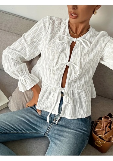 Alorri Bağcıklı Yazlık Kol Bluz Bağcıklı, Yazlık Ve Kollu Bluz. 420628795 Beyaz