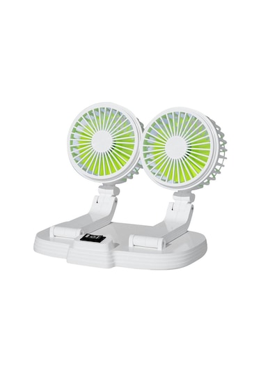 9626 360 Derece Dönüş Çift Kafa Araba Soğutma Fanı Şarj Edilebilir İki Hızlı Masa Fanı - Beyaz