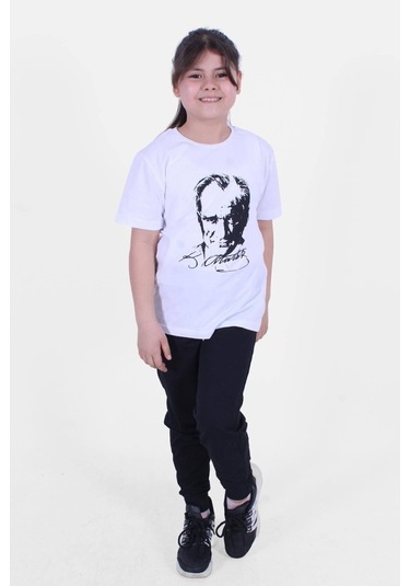 Fyk Kids Atatürk-ımza-bayrak Baskılı Unisexs Takım Beyaz - Siyah