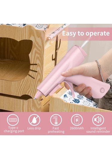 Honeybeeshop Kablosuz Sicak Tutkal Tabancasi Sesli Uyari Tozu Yükseltme Akilli Kapanma Usb-c Sarj 20 Adet 150mm Mini Tutkal Cubuklari