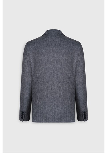 Ac&Co / Altınyıldız Classics Erkek Lacı Slim Fit Dar Kesim Mono Yaka Desenli Torba Cepli Ceket Lacı Lacivert