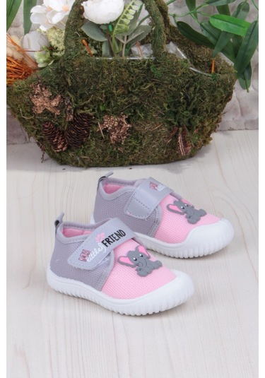 Fort 3448 Gz Fil Figürlü Anaokulu Kreş Ev Kız Çocuk Keten Panduf Ayakkabı Pembe