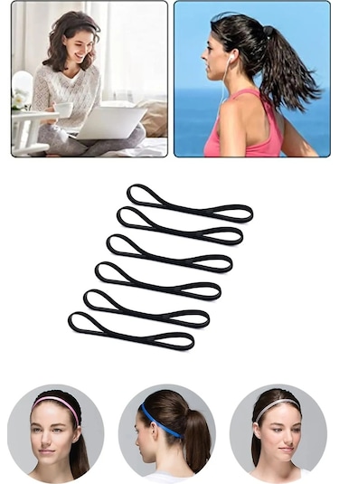 6 Ad Sporcu Saç Bandı Bant Erkek Saç Tokası Lastikli Toka Siyah