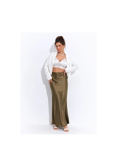 Safıa Brend Saten Uzun Gece Eteği 208183087 Khaki