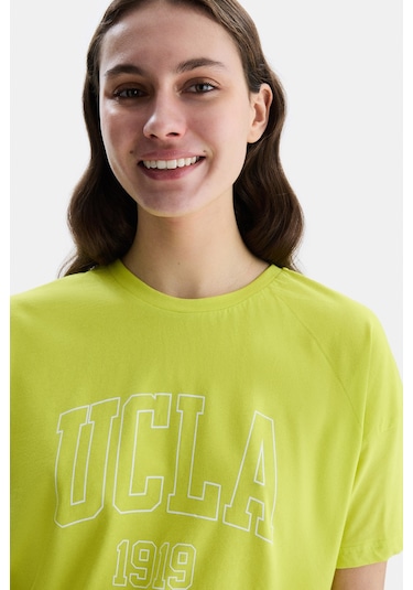 Ucla Sanchez Sarı Bisiklet Yaka Baskılı Standard Fit Kadın Tshirt Sarı