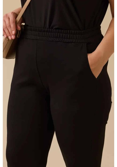 Kadın Büyük Beden Elastik Bel Bilek Boy Pantolon - Siyah 4358748