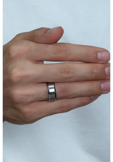 8 Mm Köşeli Düz Model Unisex Kadın Erkek Çelik Alyans Yüzük Cl31 001