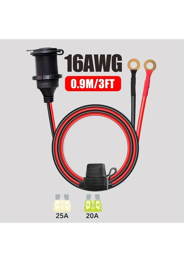 Dashanshop 3ft 1pc 16awg Sigara Çakmağı Uzatma Kablosu Pil Bağlantılı 3 Sigortalı