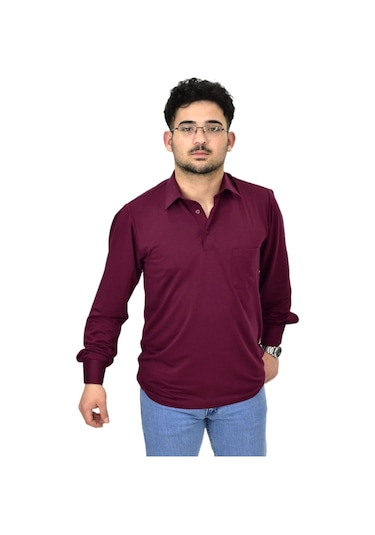 Erkek Gömlek Yaka Uzunkol Tişört T6063 Bgl-st04542 Bordo