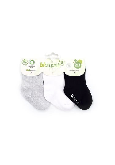 Biorganic Kaymaz Basic 3'lü Bebek Çorabı 68484 Gri - Beyaz - Siyah