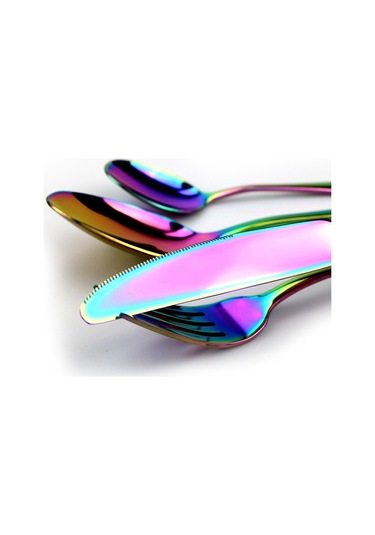 Gümüş 4 Adet Yemek Takımı Seti Paslanmaz Çelik Renkli Gökkuşağı Çatal Bıçak Takımı Gümüş