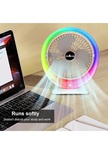 Usb Şarjı Gradyan Ortamlı Renkli Led Masa Fanı 3speed Rüzgar Enerjisi 1200mah Pil
