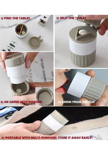 Mufunye 4 Lü İlaç Seti: Kesici, Saklama, Öğütücü Ve Bardak İle Pratik Kullanım