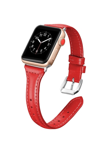 E2M Apple Uyumlu  Watch 42-44mm KRD-13 Deri Kırmızı Kordon
