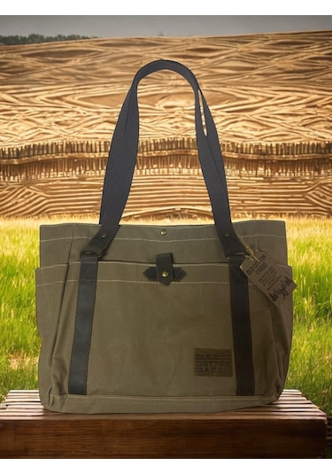 Vintage Salaş Design Su Geçirmez Kanvas Deri Günlük Okul Gezi Omuz Kol Çantası 35x28cm Kahverengi