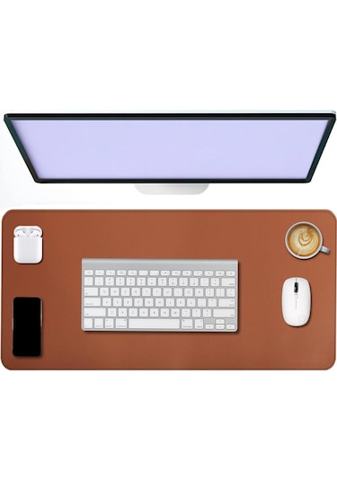 Deri Mouse Pad Dikişli Kenar Çift Yönlü Kullanım Masa Matı Sümen 70x30 L Kahverengi