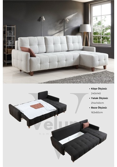 Orion Köşe Koltuk Takımı & L Koltuk Sandıklı & Yataklı Gri & Köşe Takımı