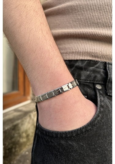 K. Atatürk İmzalı İtalyan Charm Unisex Çelik Bileklik Scb54 Beyaz