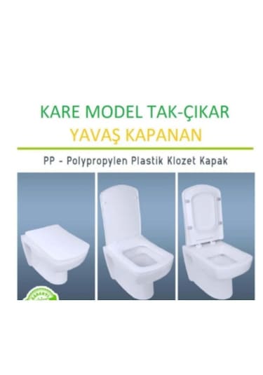 Kare Yavaş Kapanan Klozet Kapağı Amortisörlü Kapak Hijyenik Kapak Üstten Montajlı Kare Klozet Kapak Beyaz