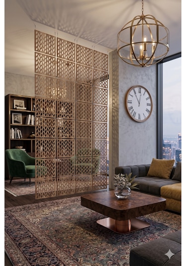 Lazer Kesim Paravan, Ahşap Separatör, Oda 4'lü Panel Levha Model28 40 X 40 Cm
