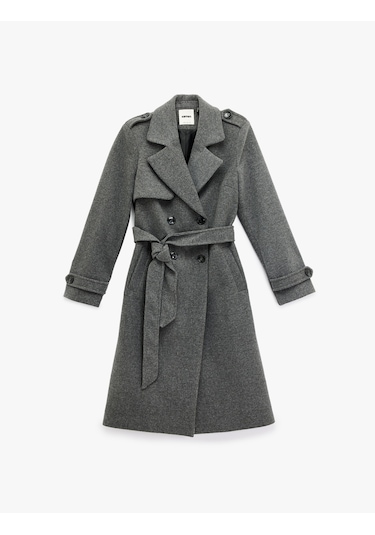 Koton Cepli Uzun Kollu Kemerli Kruvaze Uzun Kaşe Kaban Antrasit 6wak00237ew Antrasit