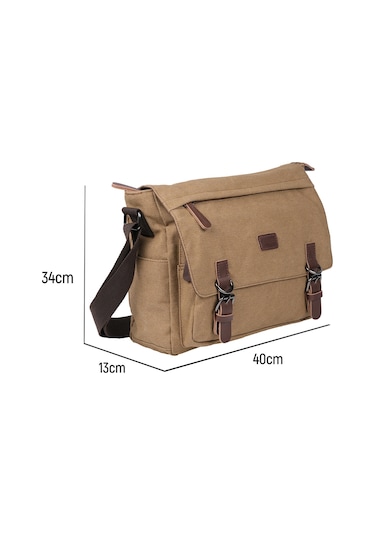 Bagacar Kanvas Kumaş Laptop Bölmeli Unisex Çapraz Çanta Bej