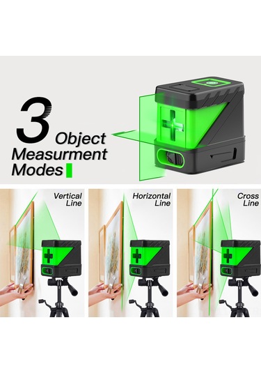 Vkemall A Tipi Yeşil Işık 2 Çizgi Laser Seviye Cihazı - Taşınabilir, Ip54 Koruma, 2.5mm/5m Doğruluk Pil Dahil Değil