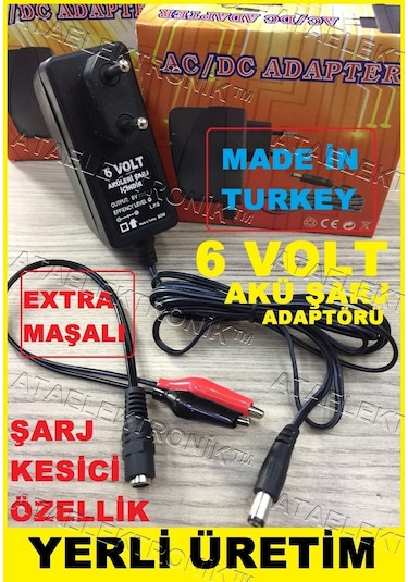 6 Volt Kuru Akü Pil Batarya Şarz Şarj Cihazı Adaptörü Kesici