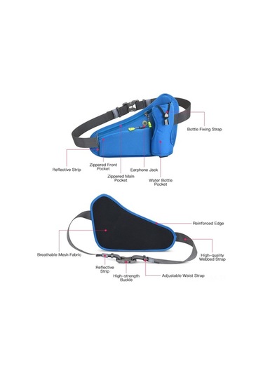 Pazly Koşu Ve Outdoor İçin 2 Fermuarlı Cep, Şişe Tutuculu Siyah Bel Çantası Siyah