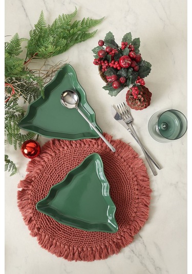 Yeşil Çam Kayık Tabak 22 Cm 2 Adet 308 Yeşil