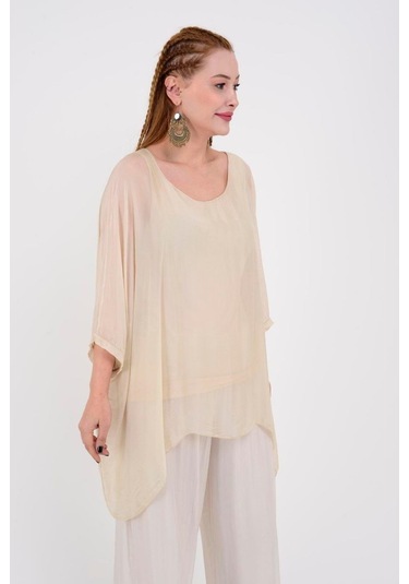 İtalyan Yarasa Kol İpek Bluz-8869 Görseldeki