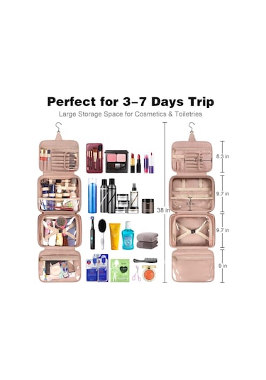 Sones Pu Büyük Kapasiteli Su Geçirmez Taşınabilir Tuvalet Kozmetik Çantası Seyahat Saklama Çantası Pembe