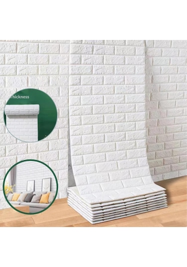70x500cm Tek Paça Kendinden Yapışkanlı Beyaz Tuğla Desen 3D Duvar Kağıdı Paneli