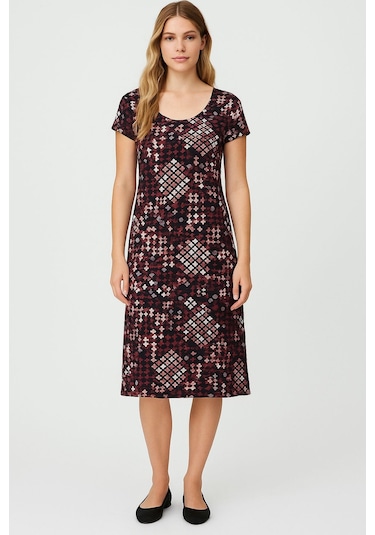 Dökümlü Rahat Kalıp Günlük Penye Kumaş Elbise Bordo