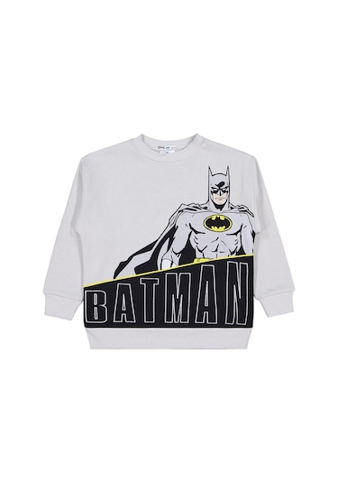 Batman Baskılı 6-9 Yaş Sweatshirt - Gri Açık Gri