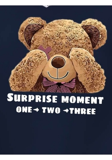 The İstanbul Kadın Uzun Kollu Bisiklet Yaka Ayıcık Desenli Viskon Iki Iplik Bluz Lacivert