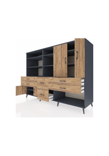 Kronos Dolap 10 Raflı 6 Çekmeceli 4 Kapaklı 220x59x163 Antrasit-ç Antrasit-çam