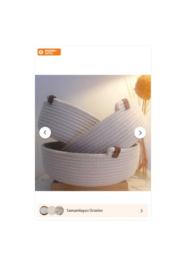 Ev Banyo Hasır Sepet 3 Adet Yuvarlak Sepet Krem-Beyaz