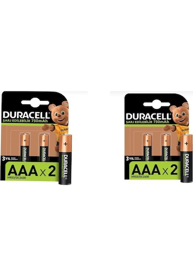 Duracell HR03/DC2400 750 mAh AAA Ni-MH Şarj Edilebilir İnce Kalem Pil 2 x 2'li