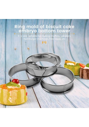 Sointeresting Çift Rulo Tart Halkaları, İngiliz Muffin Halkaları Profesyonel Çörek Halkaları 4'lü Set Gümüş