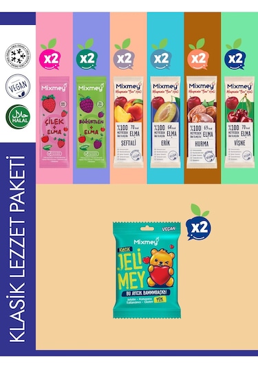 Mixmey Klasik Lezzet Paketi – 16 Adet | Meyve Bar Jelimey Sağlıklı Atıştırmalıklar, Glutensiz (16 ADET)