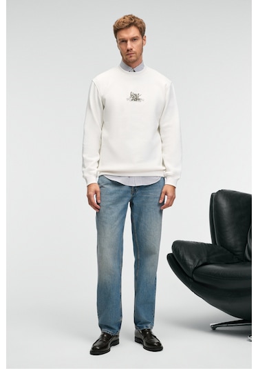 Grimelange IRVING Erkek Yuvarlak Yaka Göğsü Ve Önü Regular Fit Ekru Sweatshirt