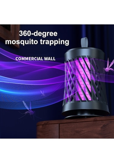 Besthome1 Ev İçi Usb Elektrikli Sinek Öldürücü Gri Masaüstü/duvar Takımı 365nm Mor Işık Nefes Simülasyonu 360 Tutma Isı Işığı